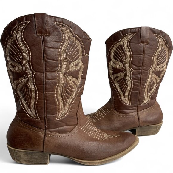 Coconuts Matisse Brown Faux Leather Western Cowgirl Cowboy Boots Women's 11 M - Picture 1 of 13